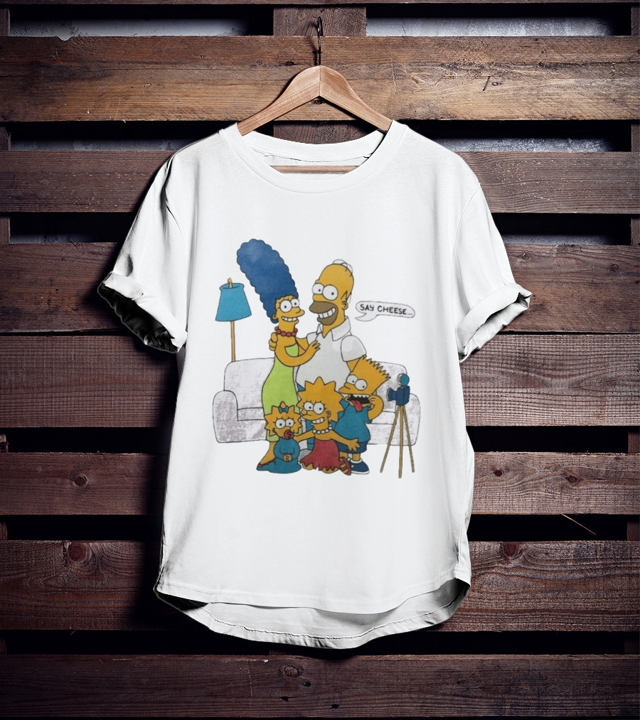 Jayden Daniels Simpsons Family Say Cheese White Couch Scene T-Shirt