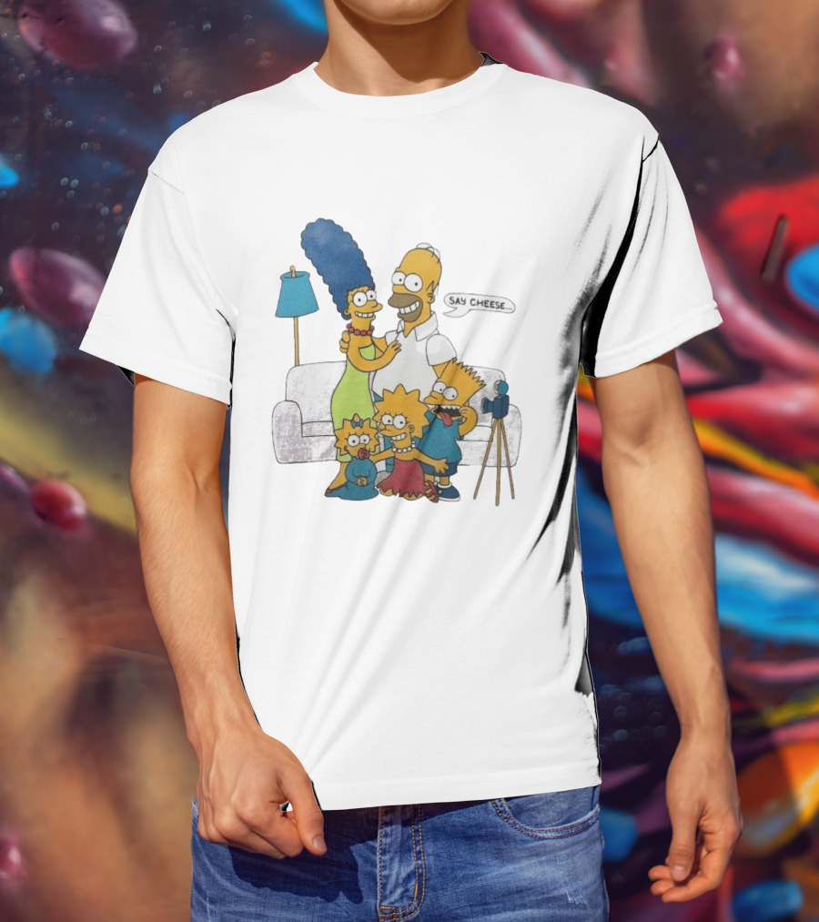 Jayden Daniels Simpsons Family Say Cheese White Couch Scene T-Shirt