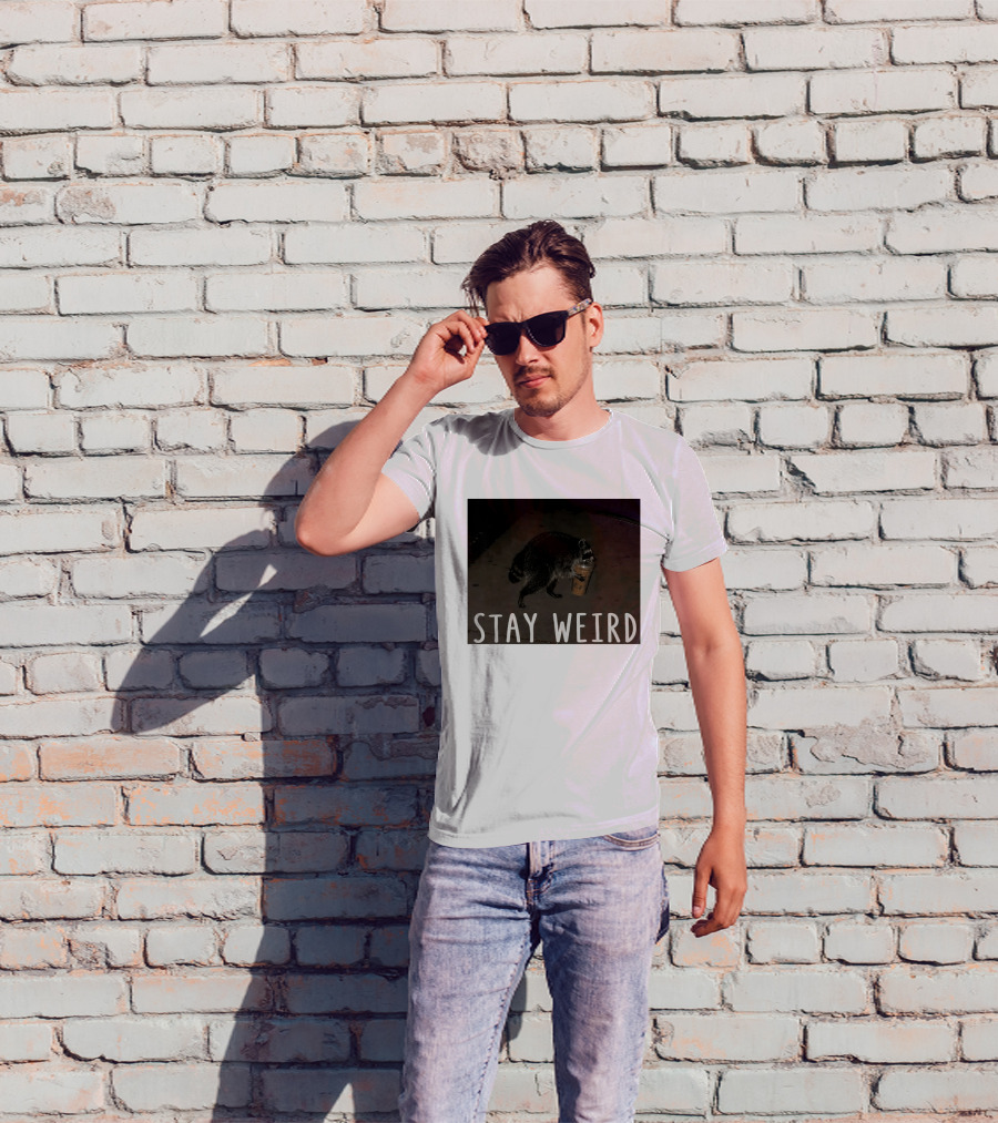Jimothy Raccoon Drinking Iced Coffee Stay Weird Animal Lover Meme T-Shirt