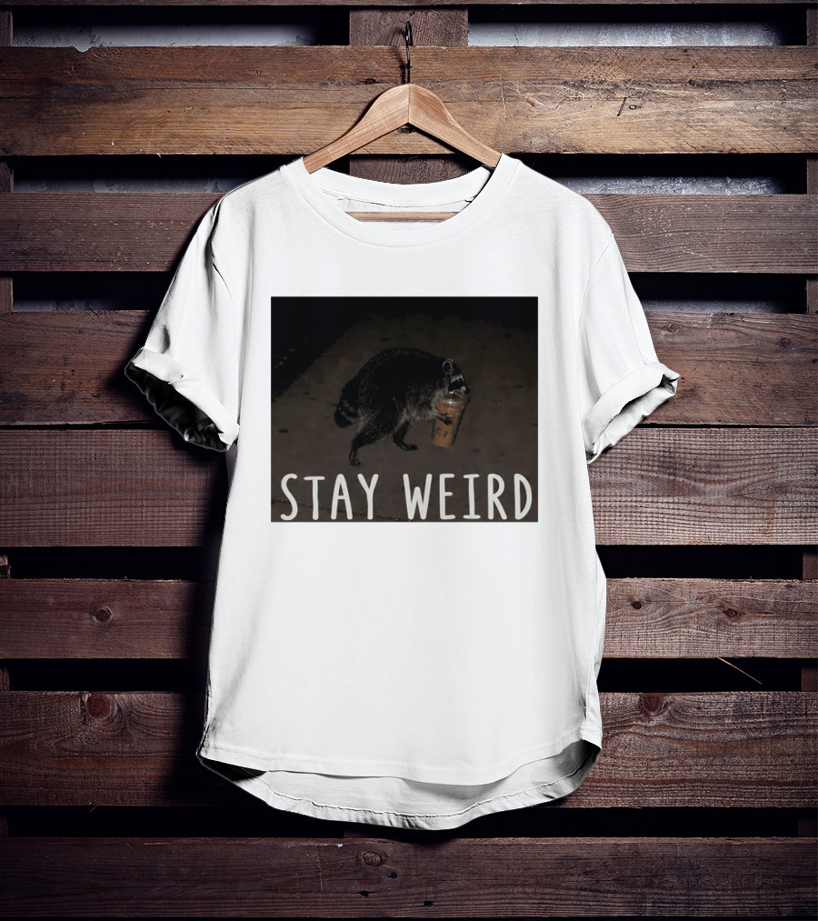 Jimothy Raccoon Drinking Iced Coffee Stay Weird Animal Lover Meme T-Shirt