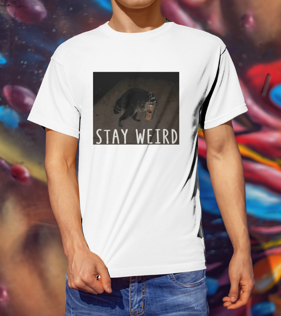Jimothy Raccoon Drinking Iced Coffee Stay Weird Animal Lover Meme T-Shirt