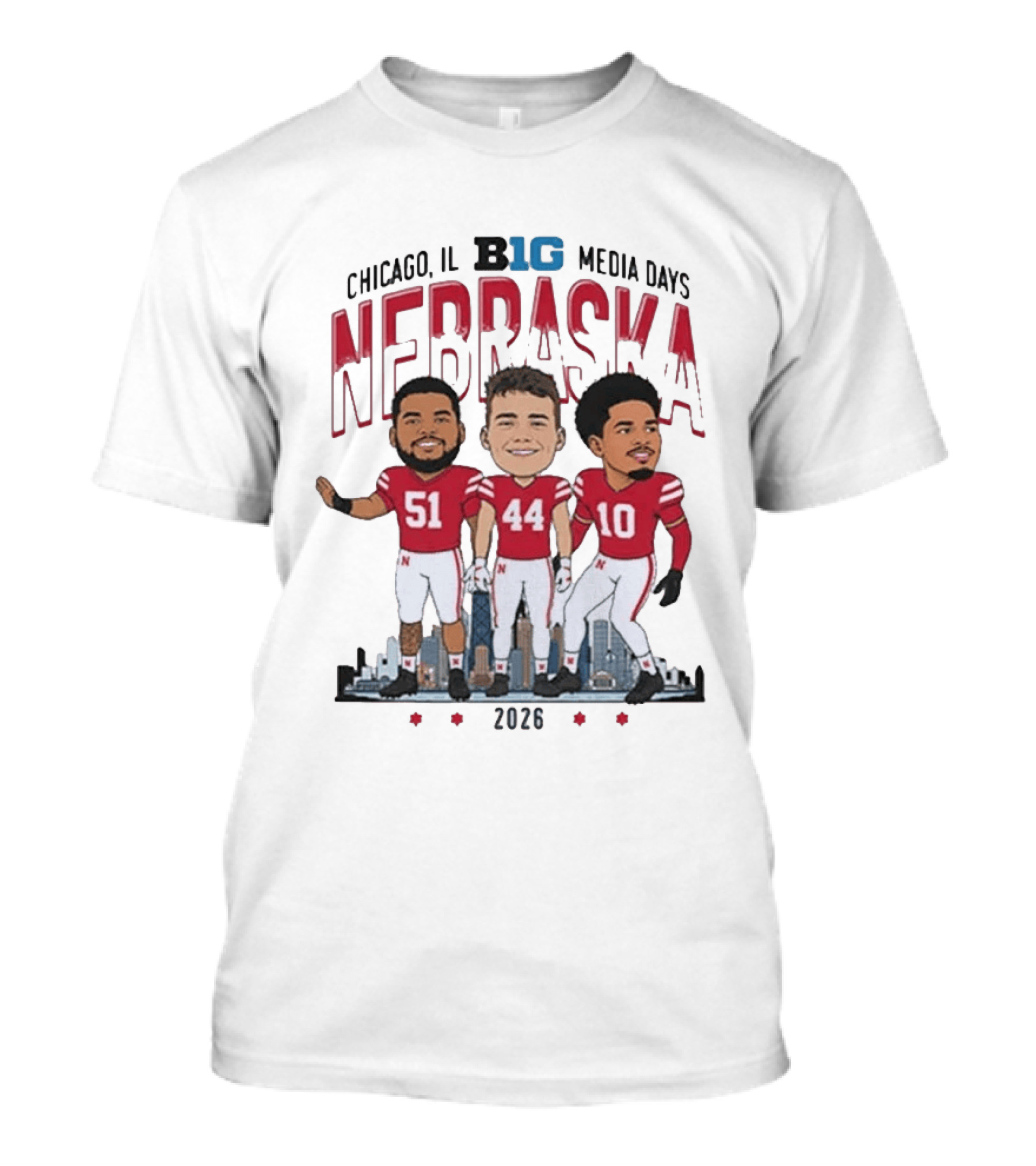 Chicago IL B1G Media Days 2026 Nebraska Cornhuskers Caricature T-Shirt