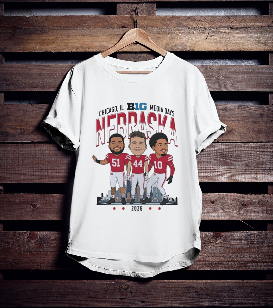 Chicago IL B1G Media Days 2026 Nebraska Cornhuskers Caricature T-Shirt