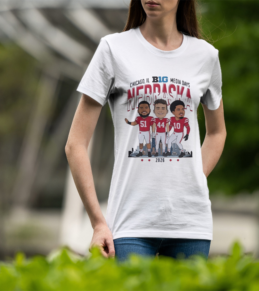 Chicago IL B1G Media Days 2026 Nebraska Cornhuskers Caricature T-Shirt
