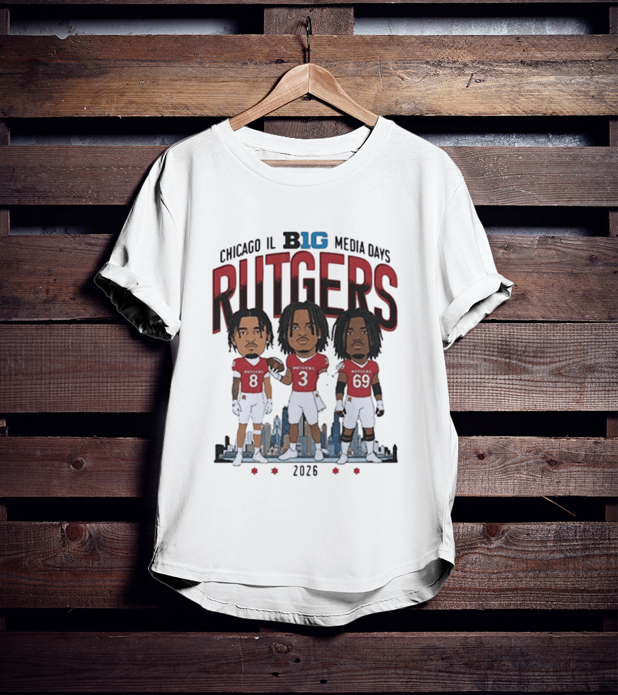 Chicago IL Big Ten Media Days 2026 Rutgers Scarlet Knights Caricature T-Shirt