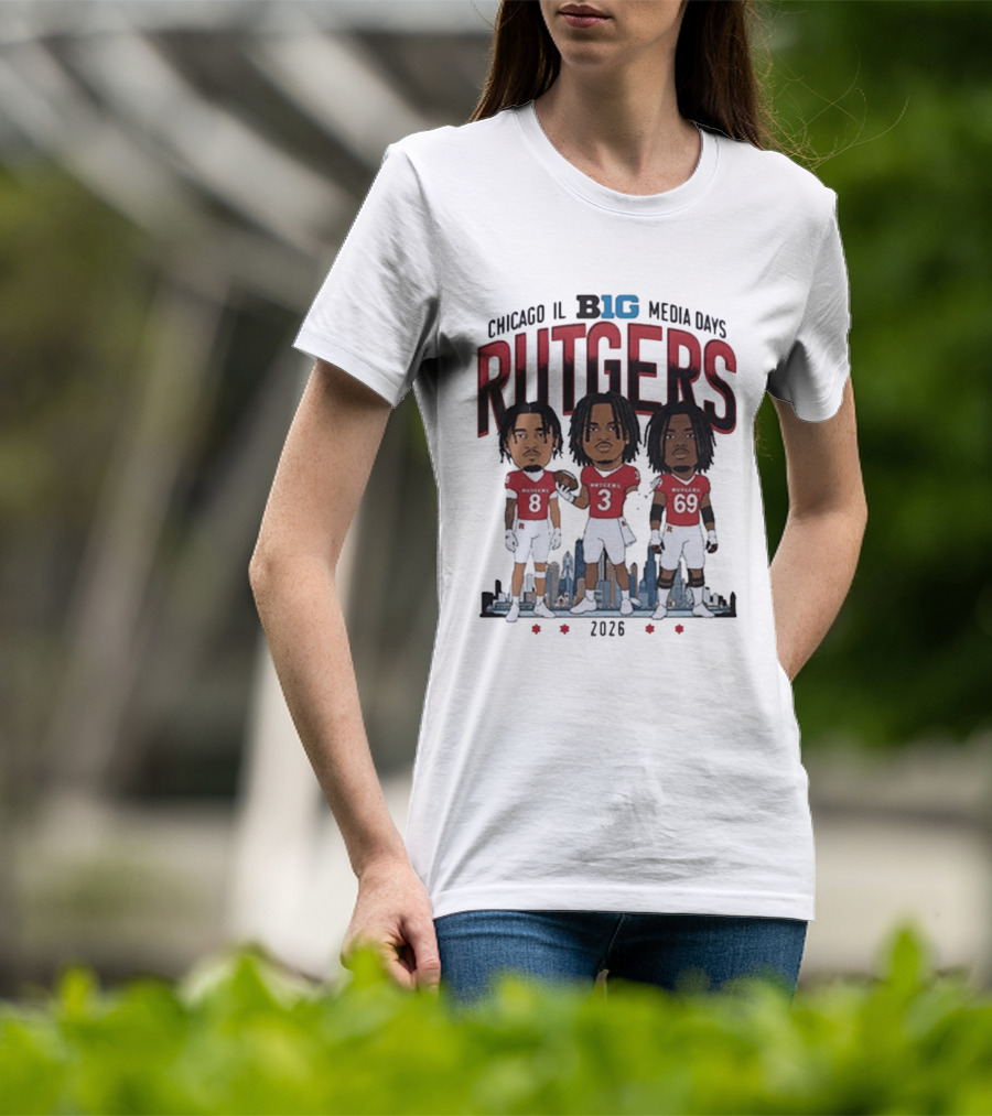Chicago IL Big Ten Media Days 2026 Rutgers Scarlet Knights Caricature T-Shirt