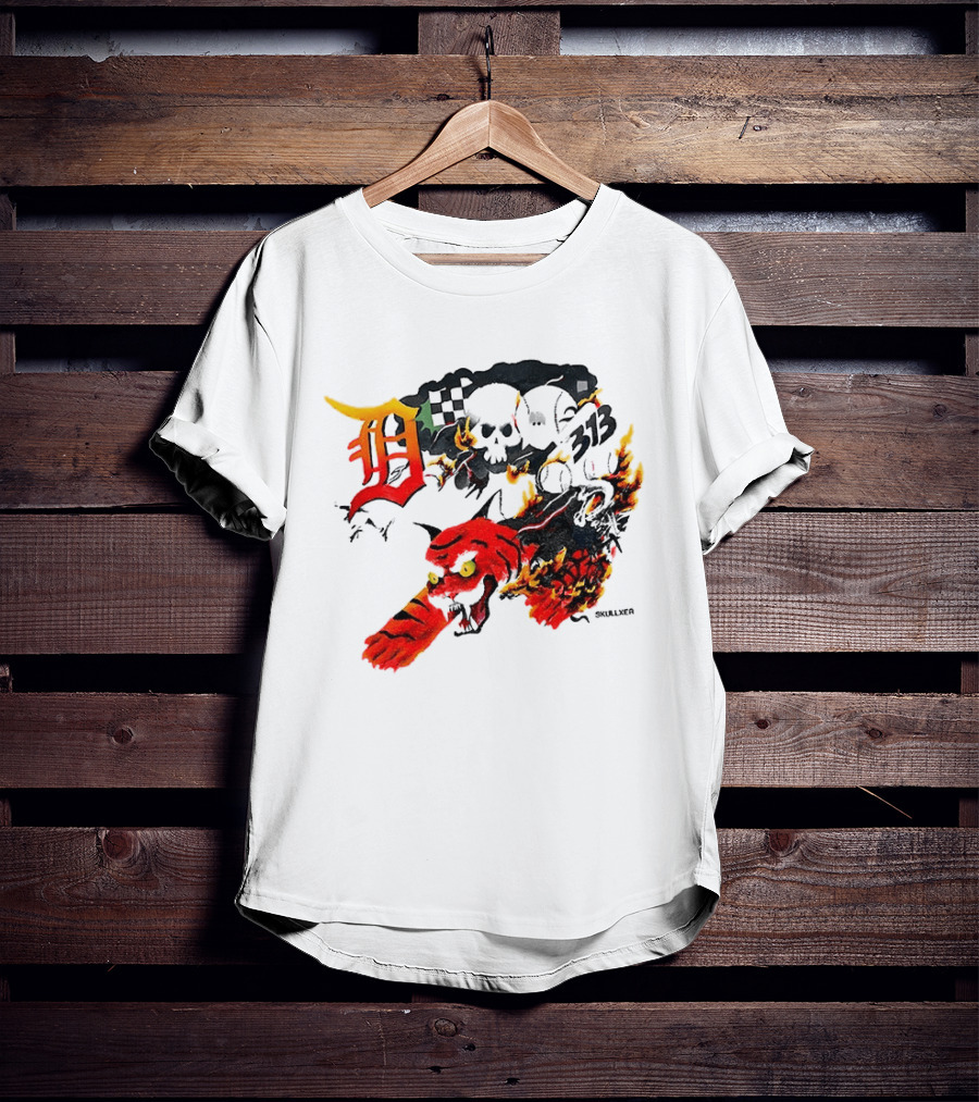 Skullxer 313 Detroit Tigers MLB 2026 With Flaming Devil And Skulls T-Shirt