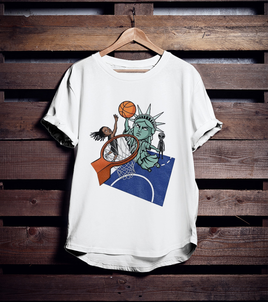 Statue Of Liberty OG Anunoby New York Knicks Basketball NBA Cartoon T-Shirt