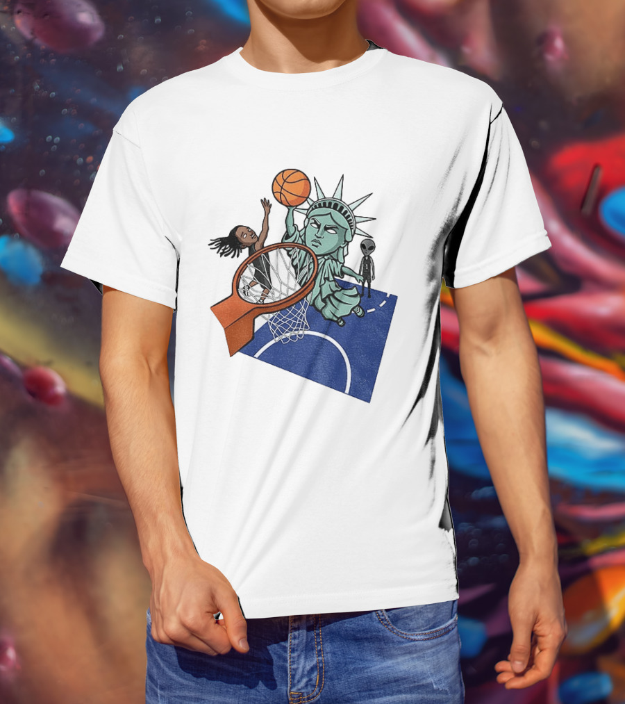 Statue Of Liberty OG Anunoby New York Knicks Basketball NBA Cartoon T-Shirt