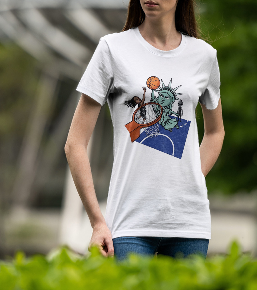 Statue Of Liberty OG Anunoby New York Knicks Basketball NBA Cartoon T-Shirt