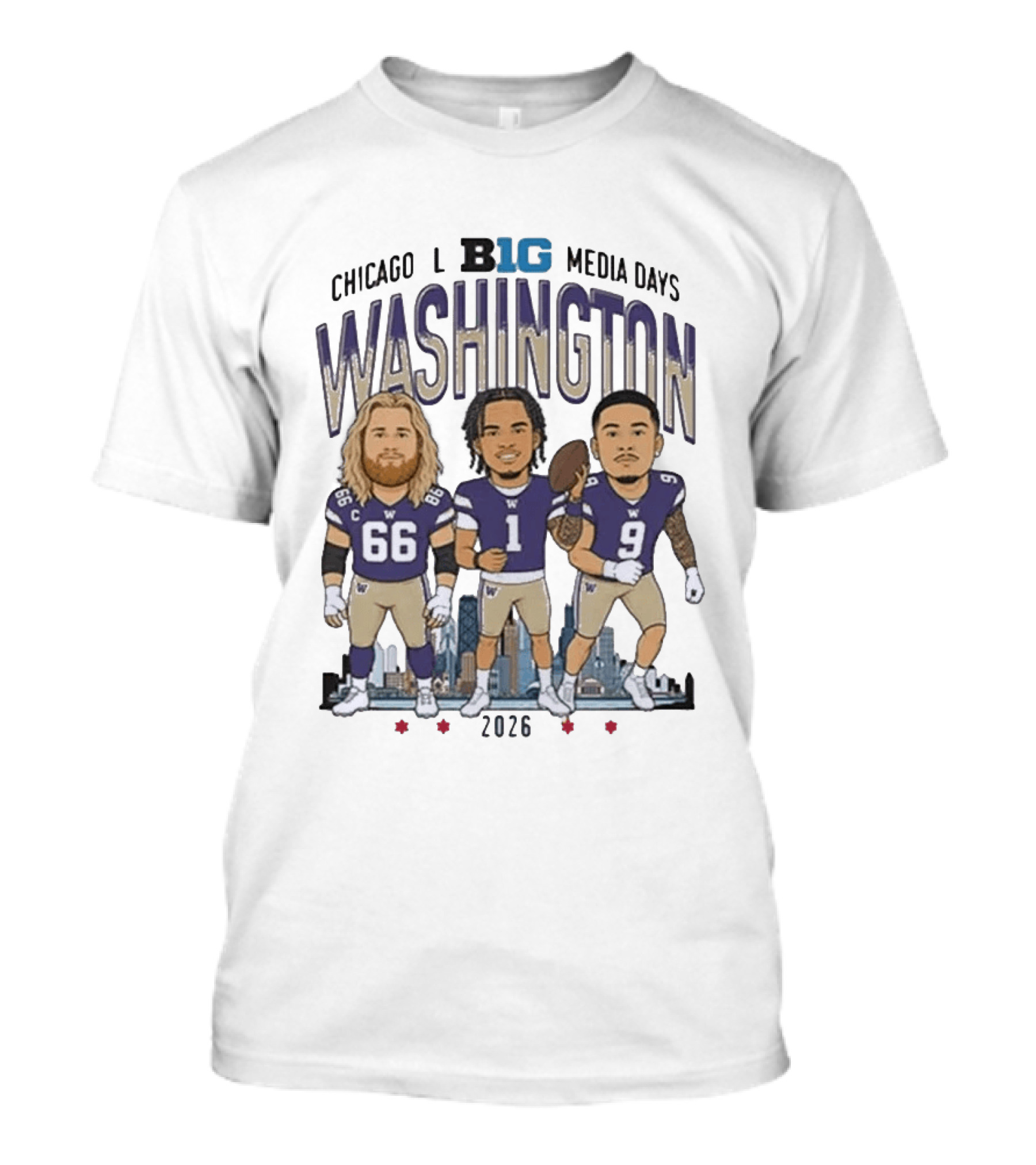 Washington Huskies Chicago Big Ten Media Days 2026 Caricature Players T-Shirt