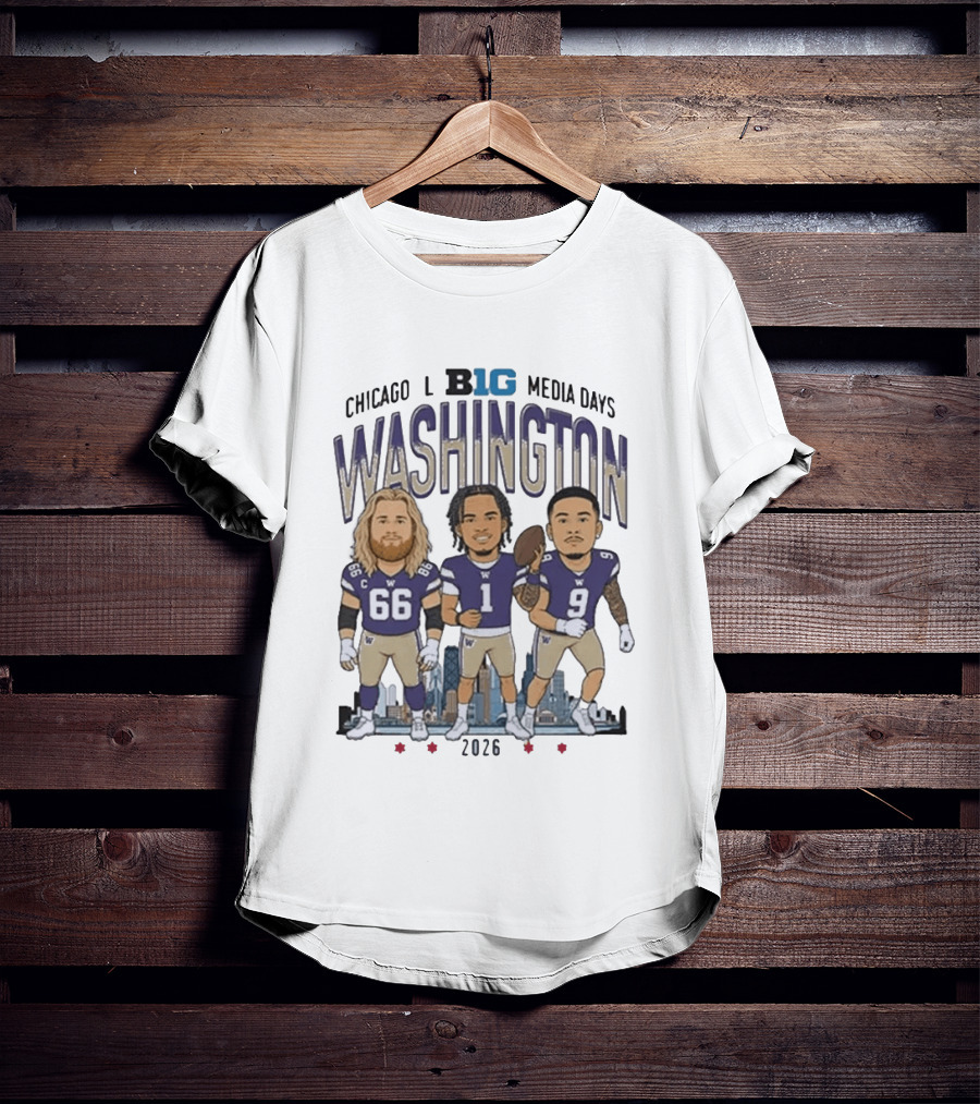 Washington Huskies Chicago Big Ten Media Days 2026 Caricature Players T-Shirt