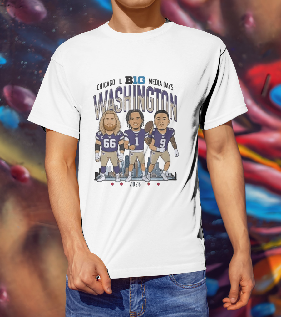 Washington Huskies Chicago Big Ten Media Days 2026 Caricature Players T-Shirt