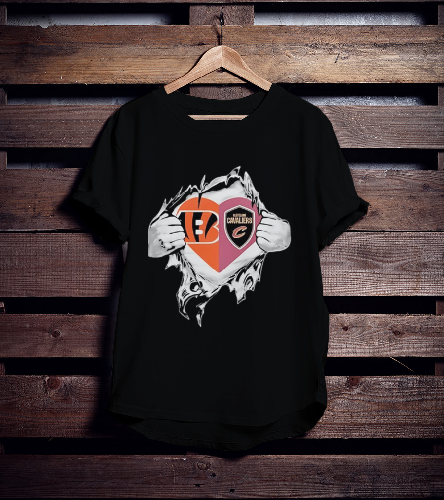 Cincinnati Bengals Cleveland Cavaliers Heart Rip Tattered T-Shirt