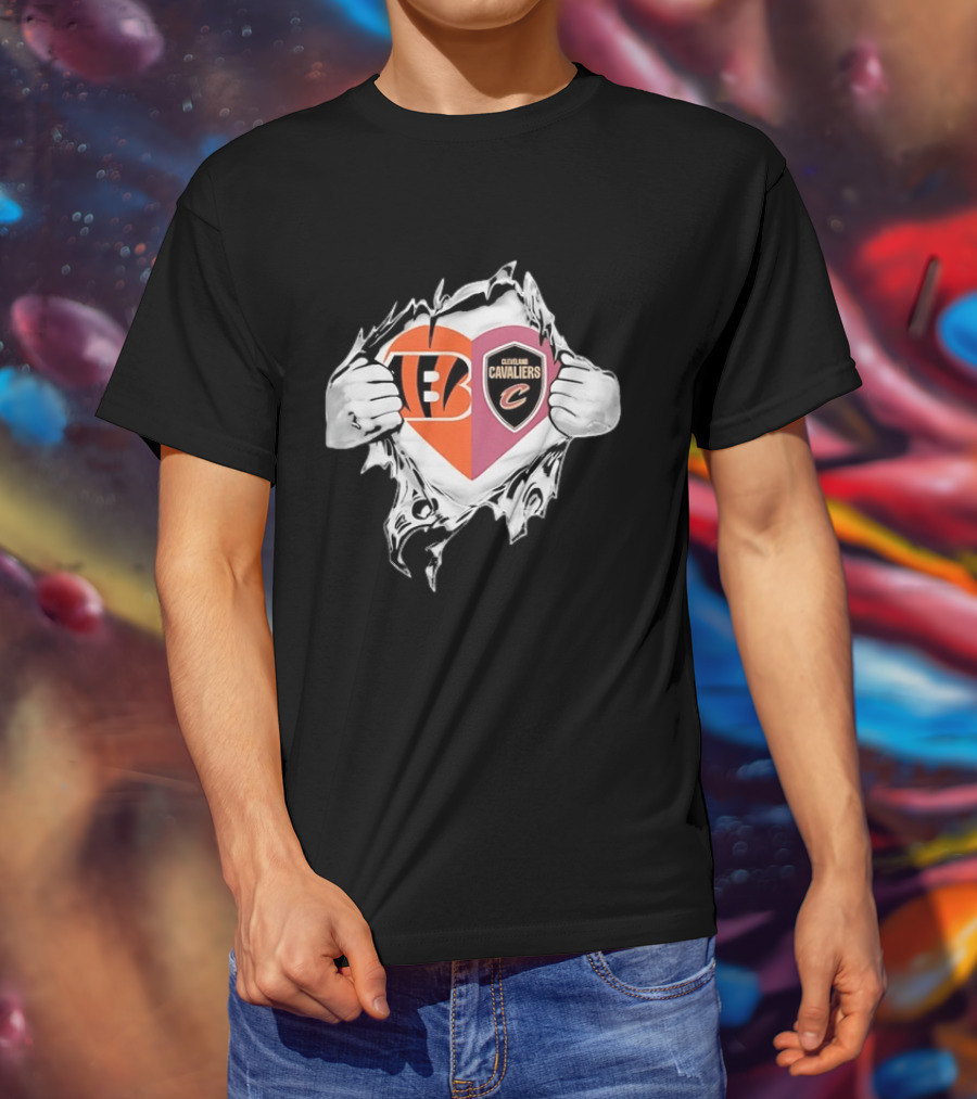 Cincinnati Bengals Cleveland Cavaliers Heart Rip Tattered T-Shirt