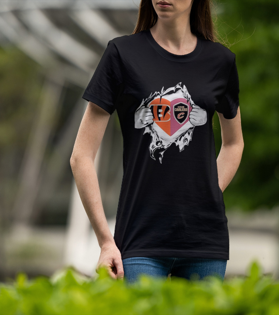 Cincinnati Bengals Cleveland Cavaliers Heart Rip Tattered T-Shirt