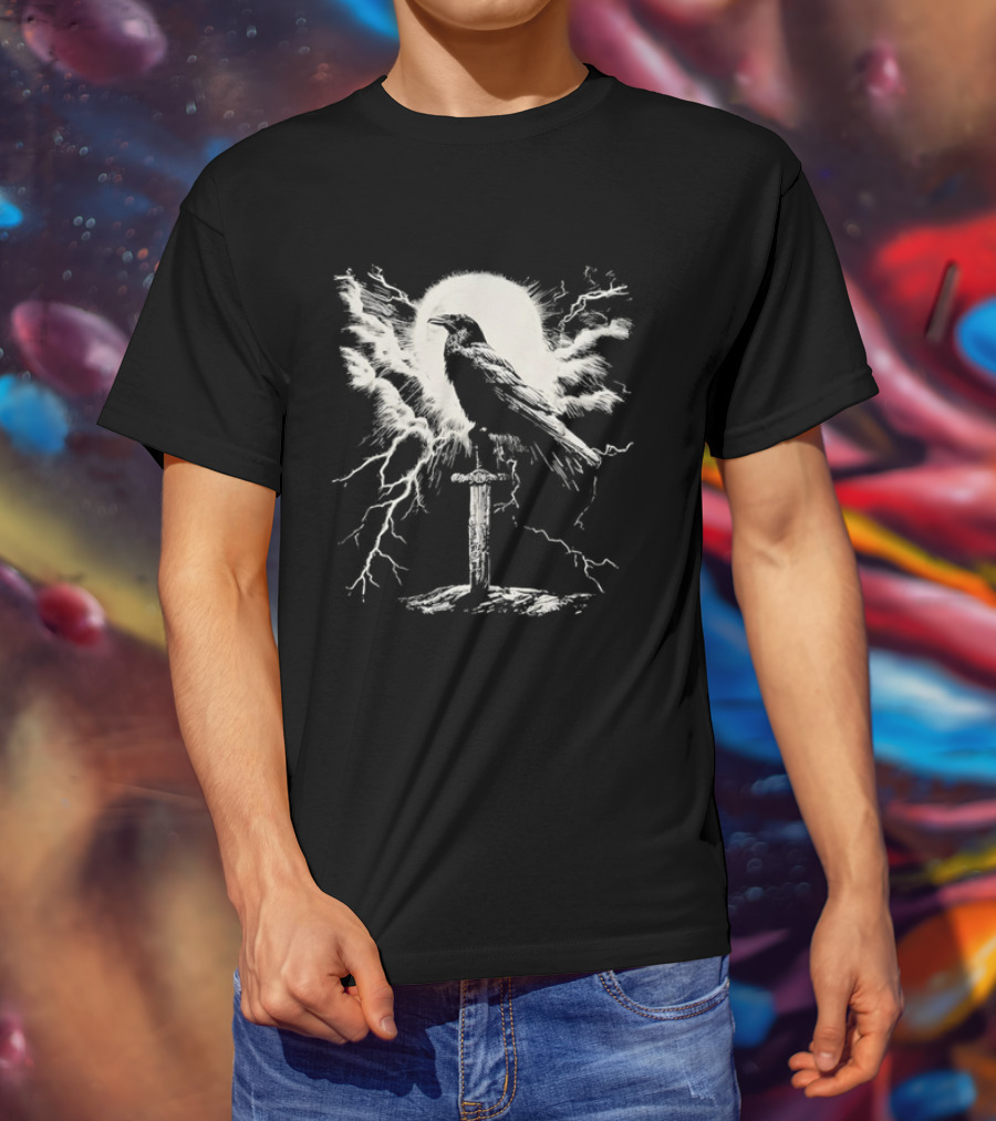 Raven On Sword With Lightning And Moon T-Shirt