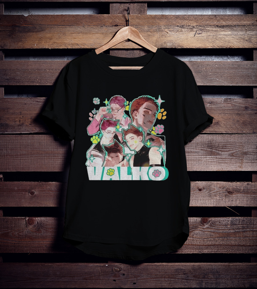 Valko Anime Characters And Colorful Paw Prints T-Shirt