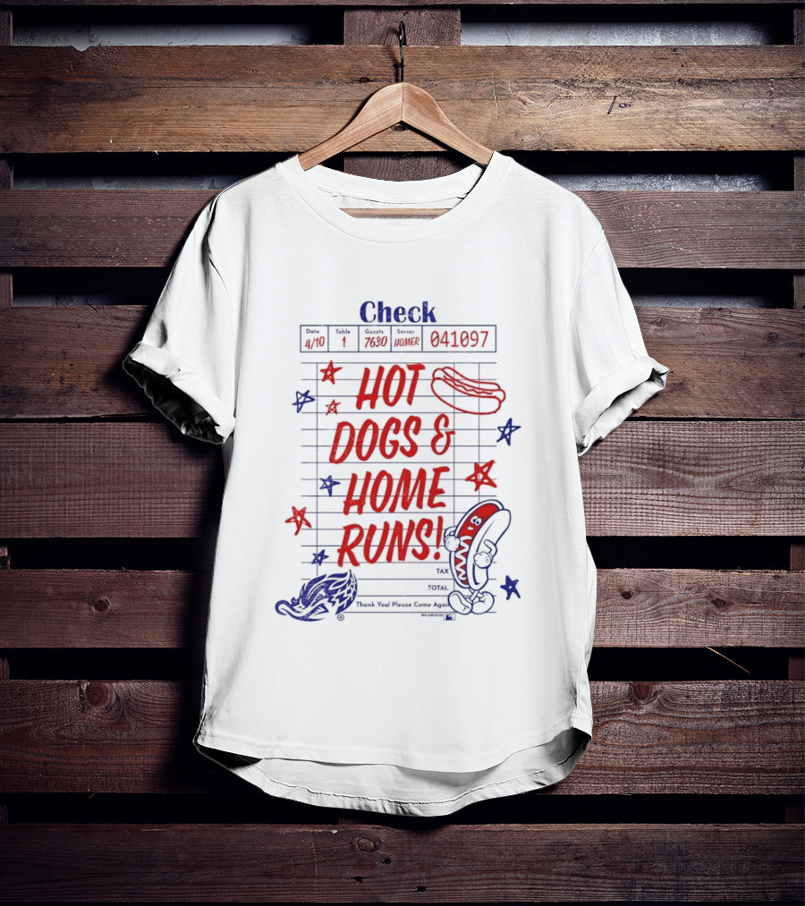 Akron RubberDucks Hot Dogs & Home Runs Restaurant Check T-Shirt