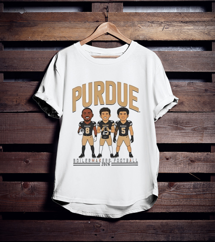 Purdue Boilermakers Football 2026 Three Cartoon Players T-Shirt