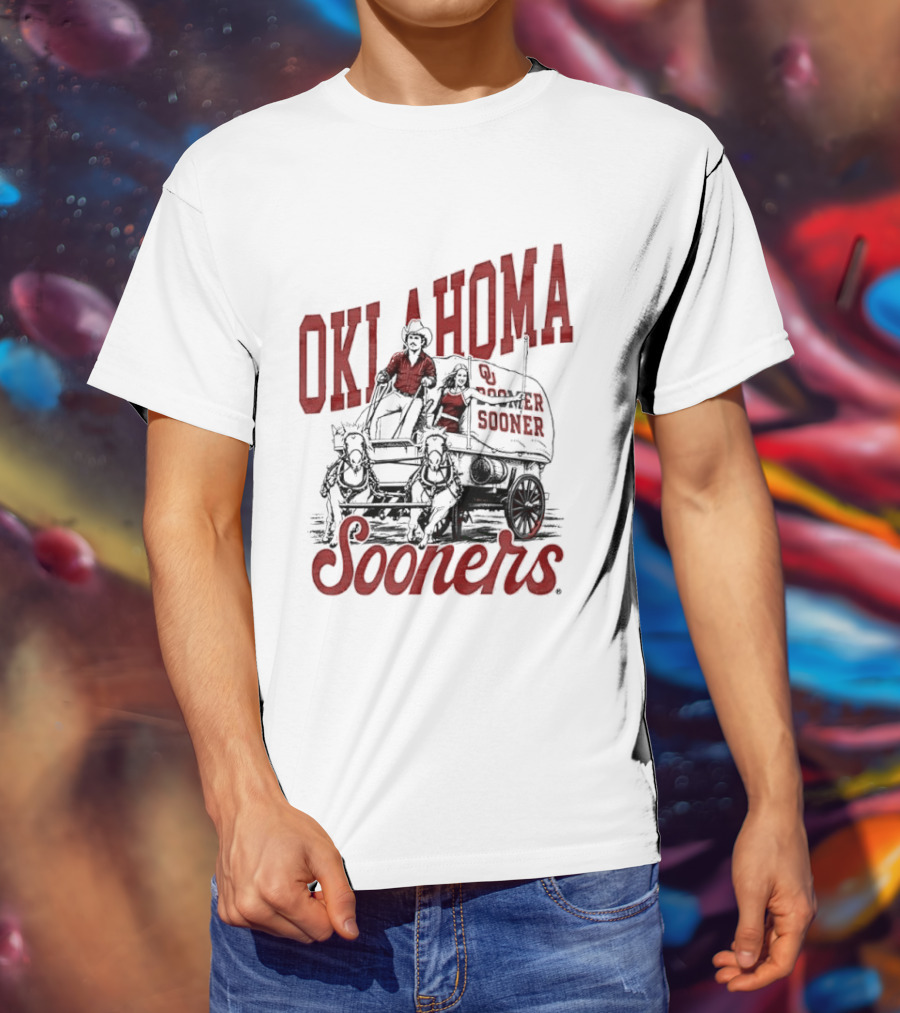 Oklahoma Sooners Boomer Sooner Horse Drawn Wagon T-Shirt