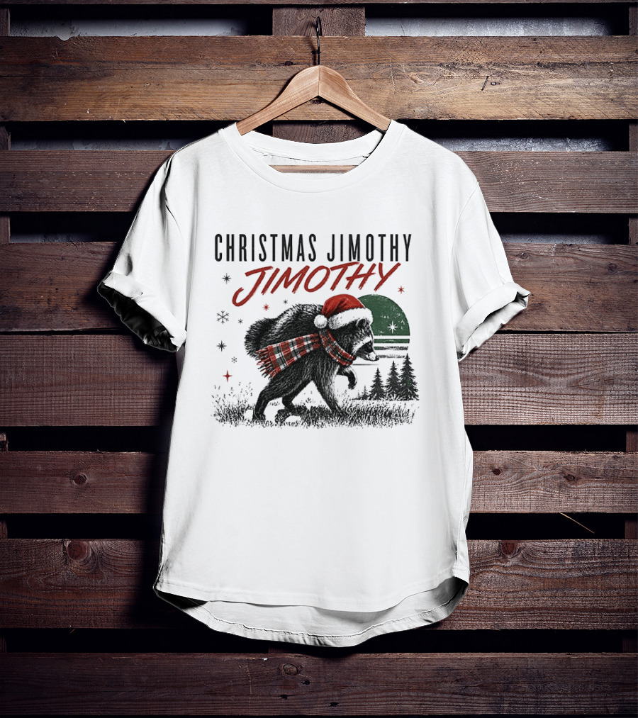 Christmas Jimothy Raccoon Holiday Trash Panda Santa Hat Festive Scarf T-Shirt