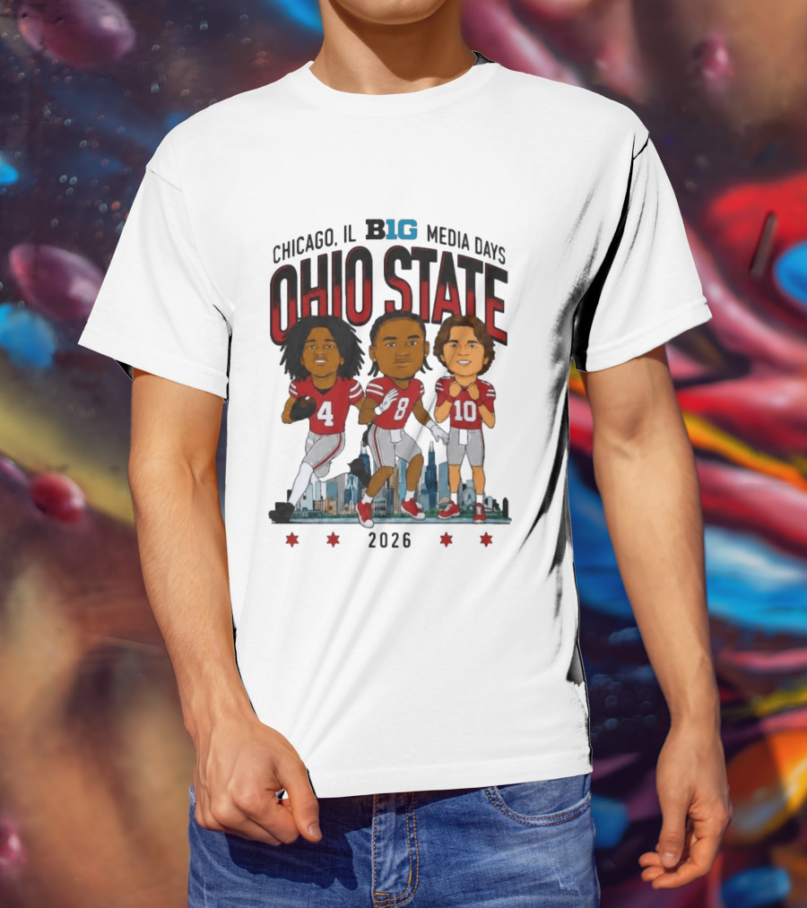 Ohio State Buckeyes Chicago IL B1G Media Days 2026 Caricatures T-Shirt