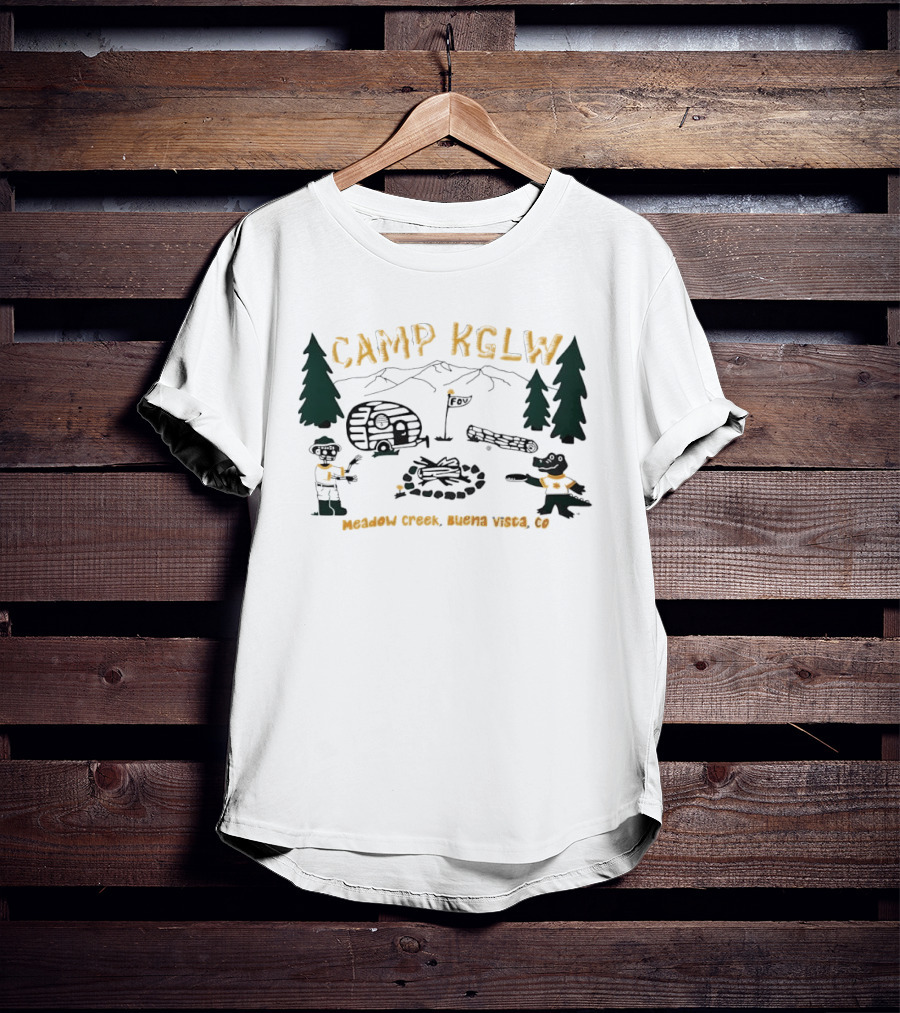 Camp KGLW Meadow Creek Buena Vista CO Skeleton Gator Camping Disc Golf T-Shirt