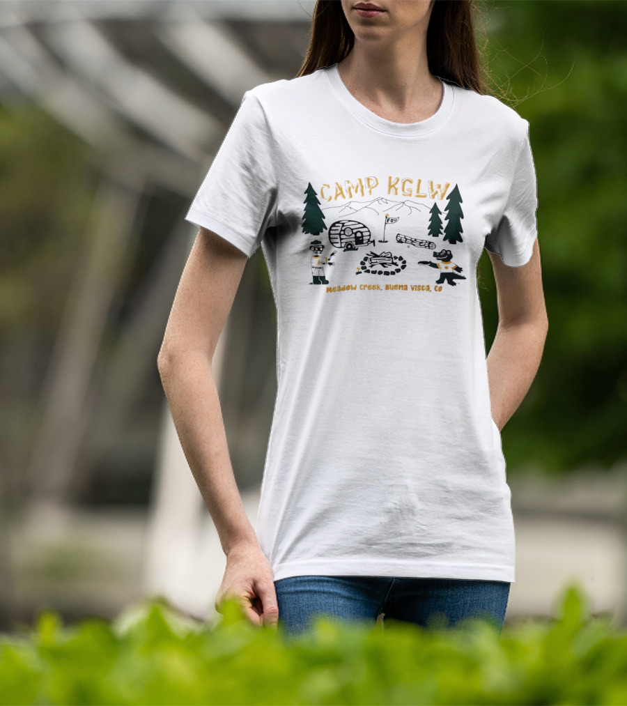 Camp KGLW Meadow Creek Buena Vista CO Skeleton Gator Camping Disc Golf T-Shirt