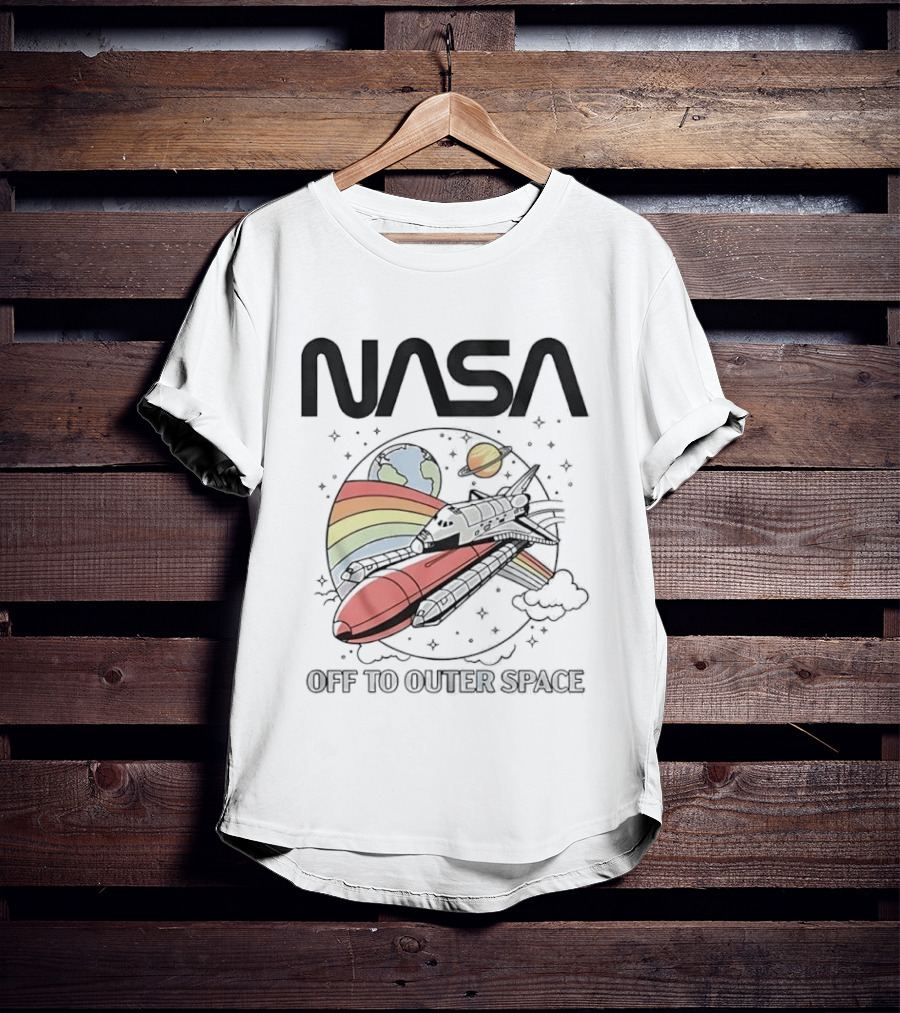 NASA Off To Outer Space Rainbow Planet Shuttle Adventure T-Shirt