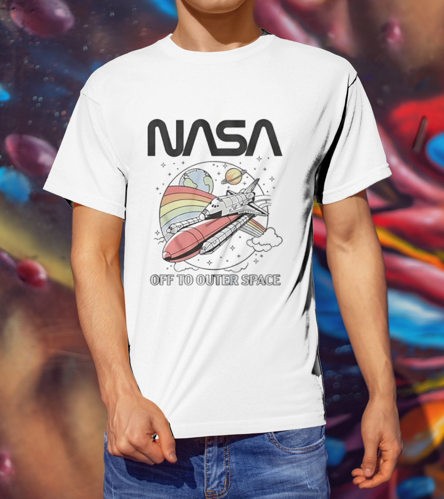 NASA Off To Outer Space Rainbow Planet Shuttle Adventure T-Shirt