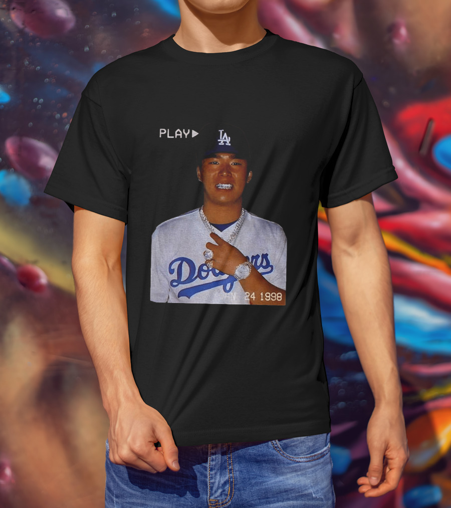 90s Yoshinobu Yamamoto Bootleg Rap Dodgers LA Jan 24 1998 T-Shirt