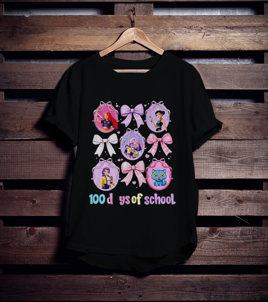 100 Days Of School Girls Bands Hunter Saja Bows And Characters T-Shirt
