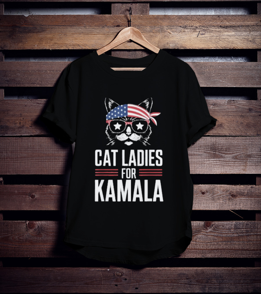 Cat Ladies For Kamala American Flag Cat 2024 President T-Shirt