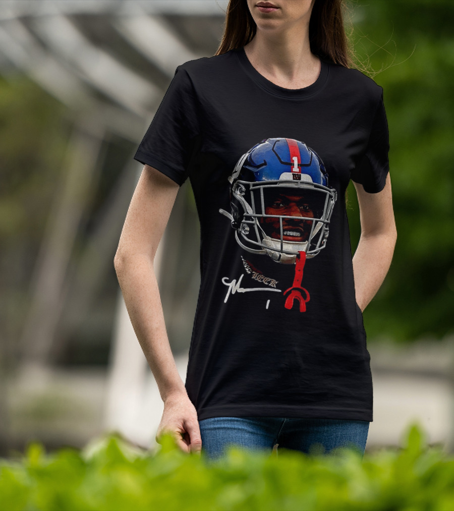 New York Giants Malik Nabers Helmet Big Head Signature T-Shirt