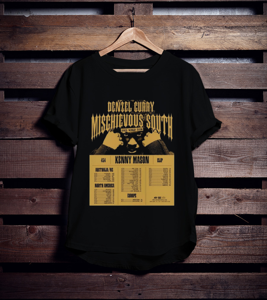 Denzel Curry Mischievous South 2025 World Tour Kenny Mason Clip 454 Australia North America Europe Dates T-Shirt