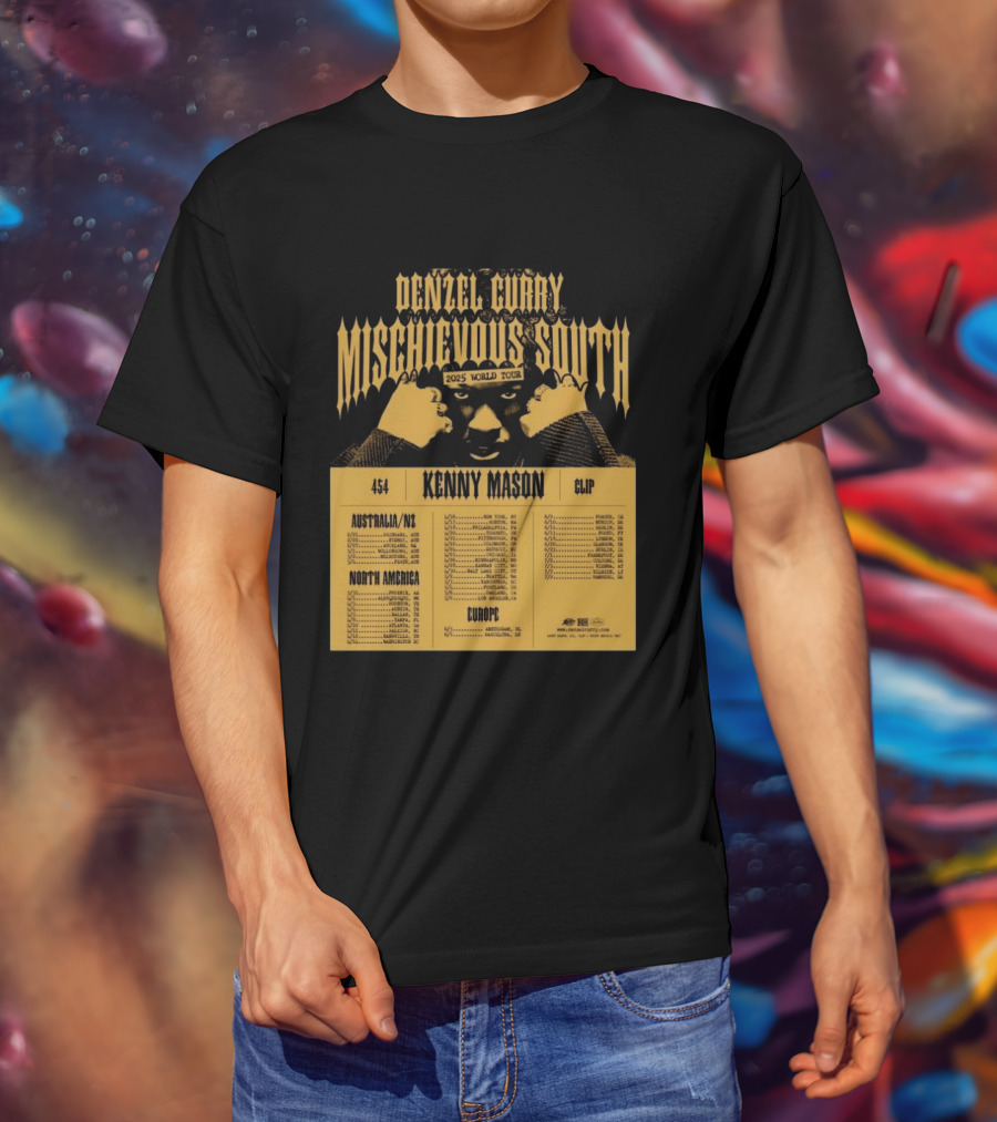 Denzel Curry Mischievous South 2025 World Tour Kenny Mason Clip 454 Australia North America Europe Dates T-Shirt