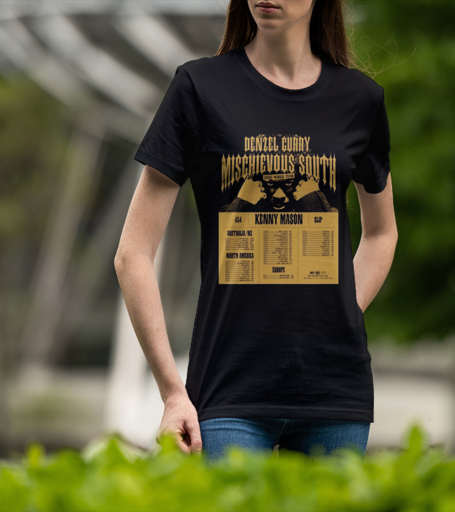 Denzel Curry Mischievous South 2025 World Tour Kenny Mason Clip 454 Australia North America Europe Dates T-Shirt