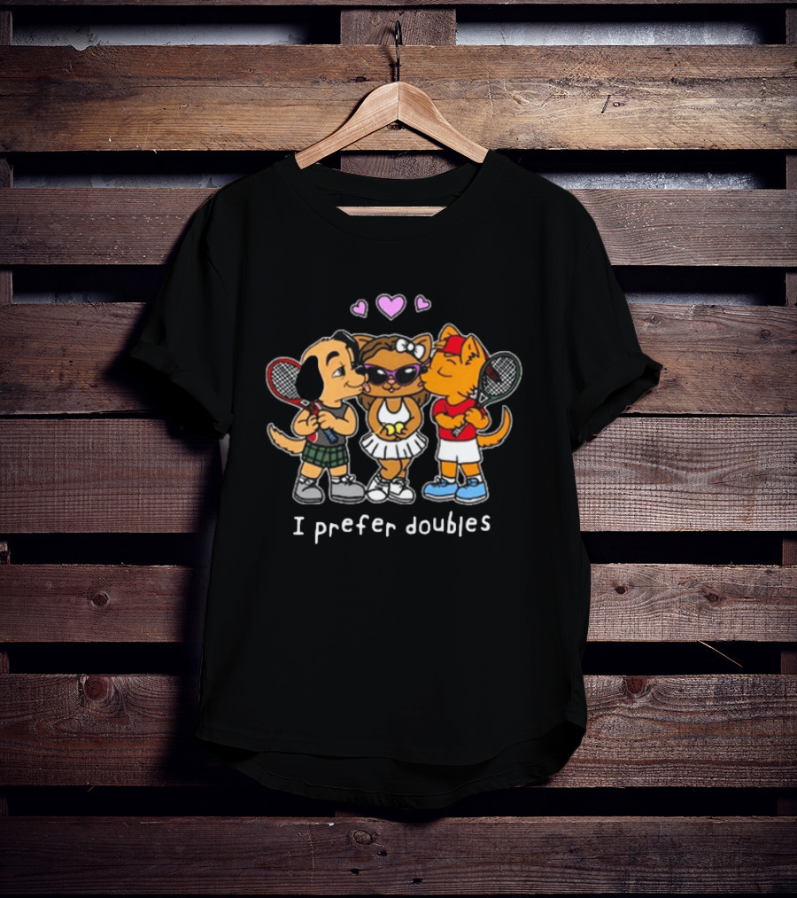 The Cinesthetic Challengers 2024 I Prefer Doubles Cute Tennis Cats And Dogs T-Shirt