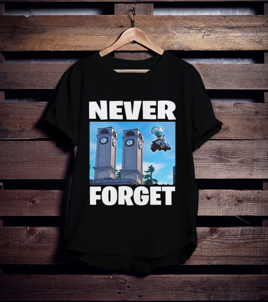 NEVER FORGET Twin Tilted Towers Fortnite Battle Bus T-Shirt