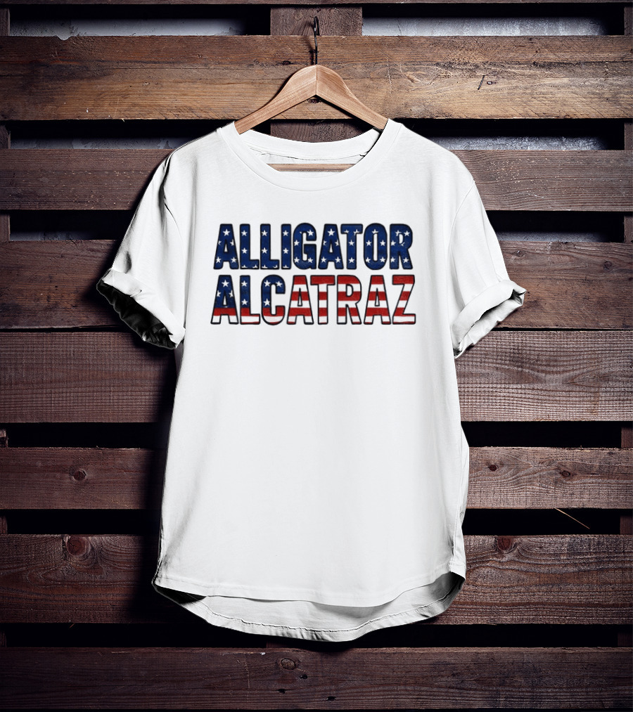 Alligator Alcatraz American Flag Patriotic Stars Stripes T-Shirt
