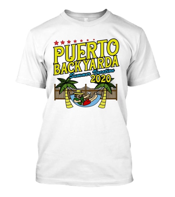 Puerto Backyarda Summer Vacation 2020 Relaxing Hammock Palm Trees Retro Cartoon T-Shirt
