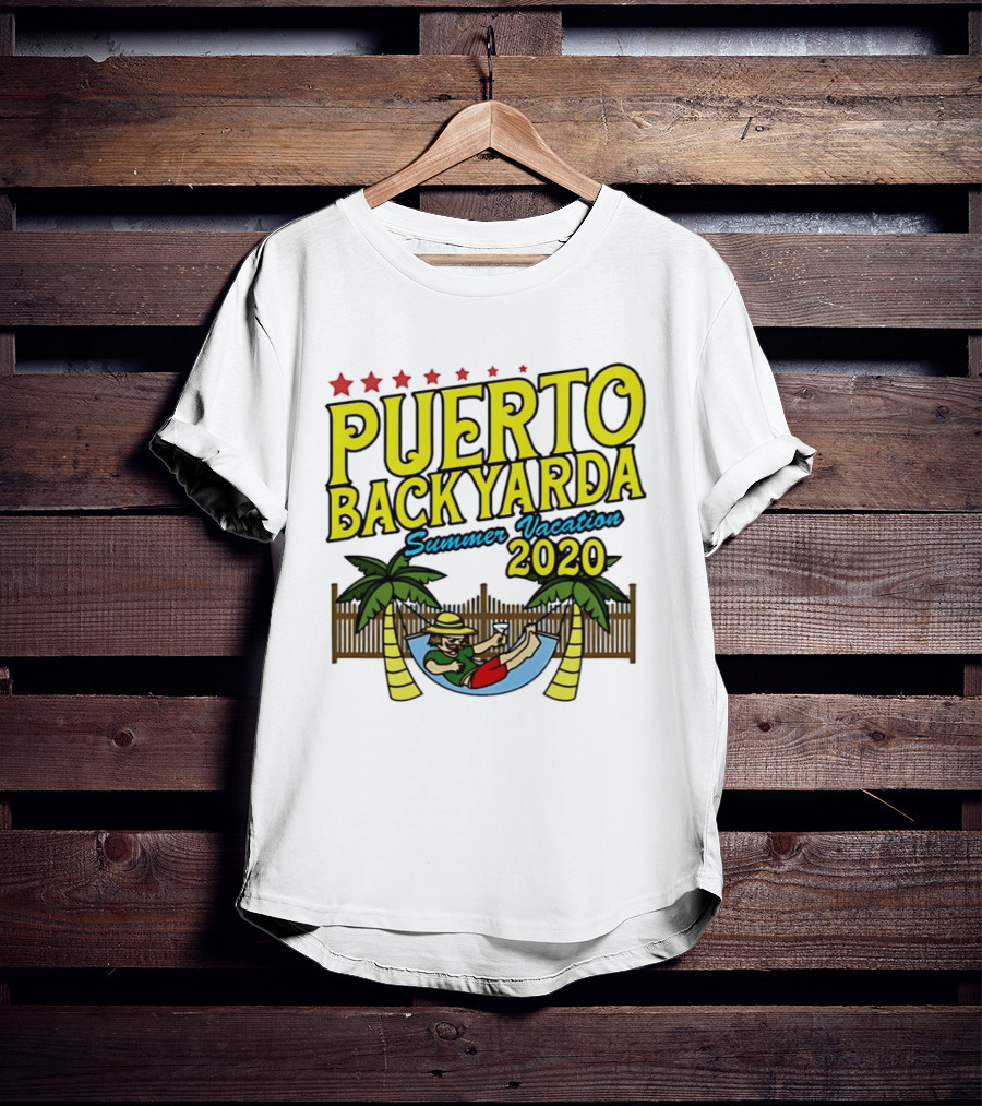 Puerto Backyarda Summer Vacation 2020 Relaxing Hammock Palm Trees Retro Cartoon T-Shirt
