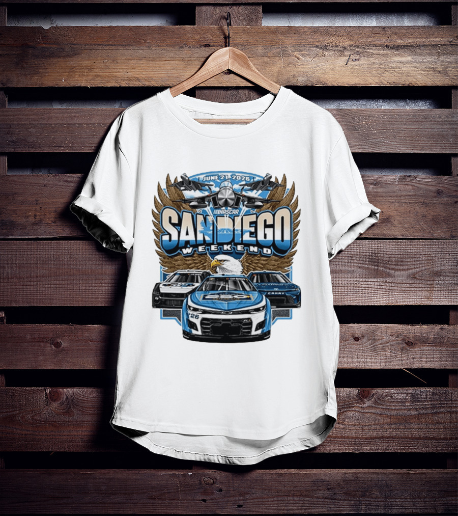 June 21 2026 NASCAR San Diego Weekend Americana Event Racing Cars And Eagle Wings T-Shirt
