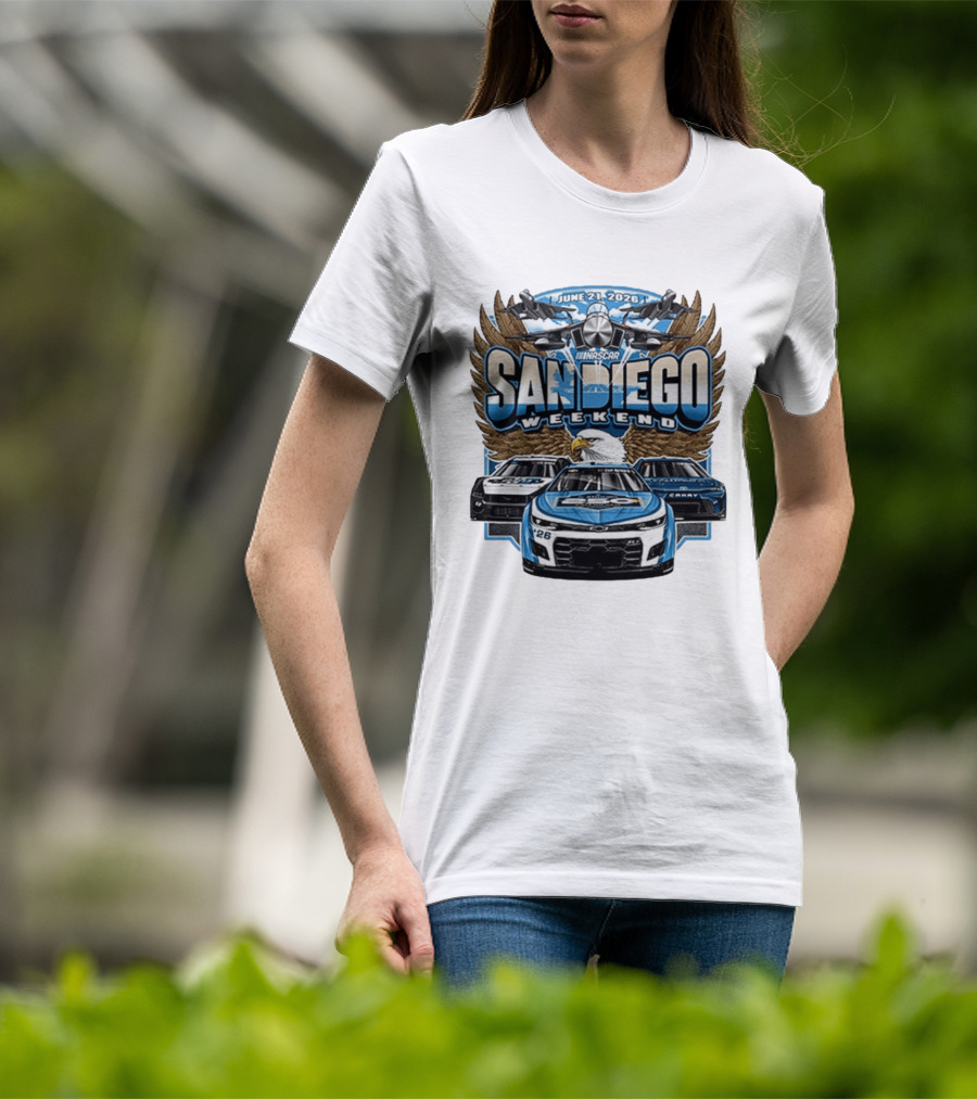 June 21 2026 NASCAR San Diego Weekend Americana Event Racing Cars And Eagle Wings T-Shirt