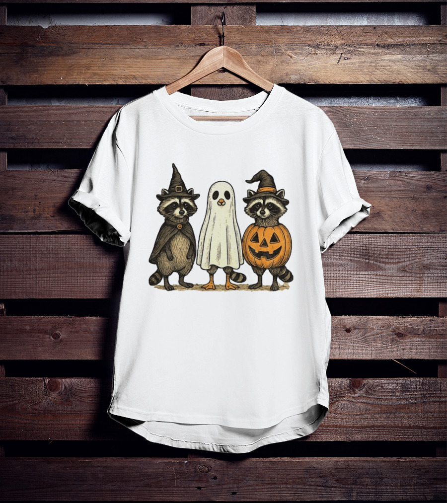 Spooky Boo Ghost Raccoon Pumpkin Raccoon Witch Hat Happy Halloween 2025 T-Shirt