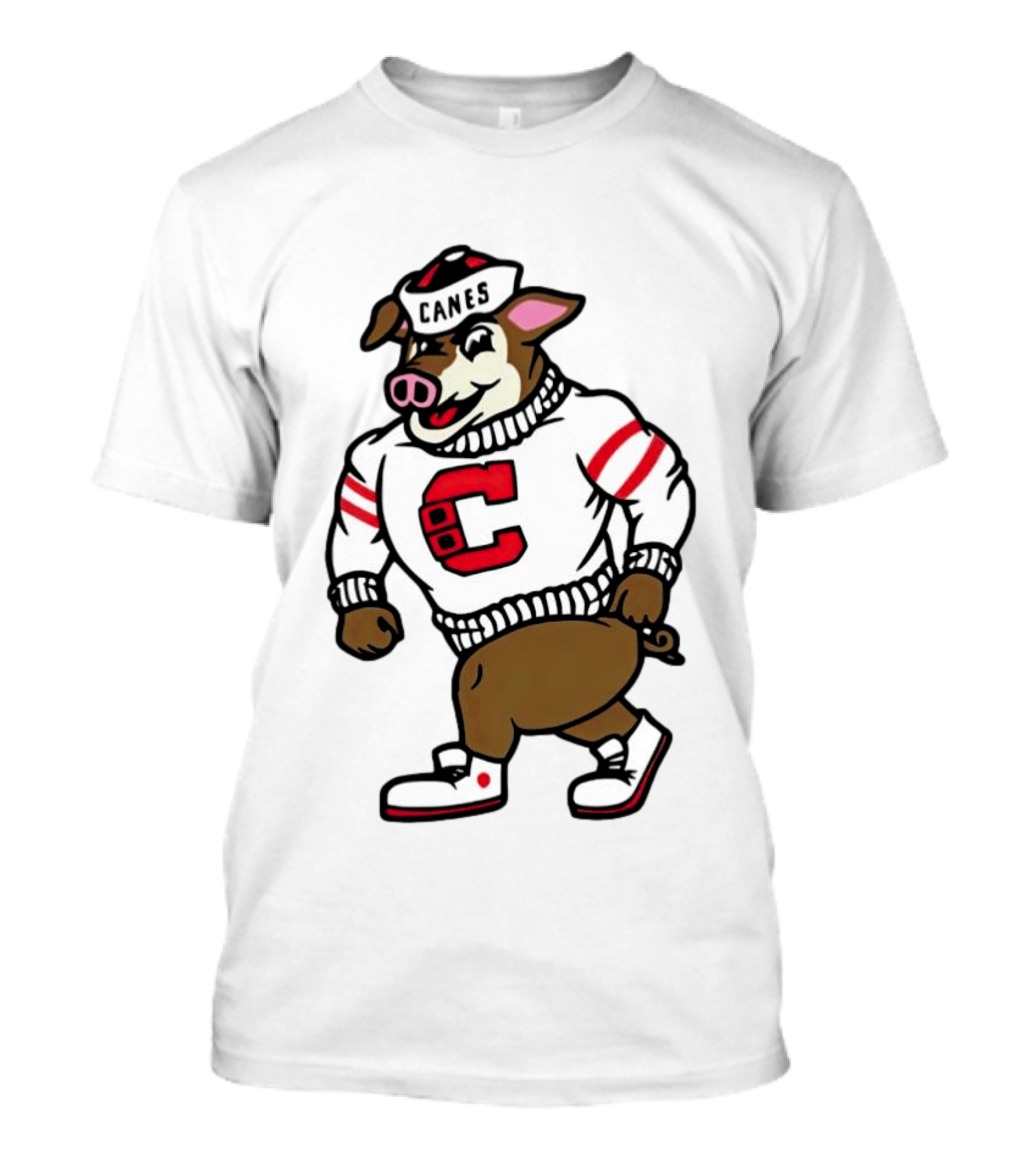 Canes Mascot Pig In Red And White Sweater With Stripes T-Shirt