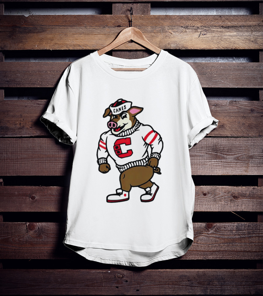 Canes Mascot Pig In Red And White Sweater With Stripes T-Shirt