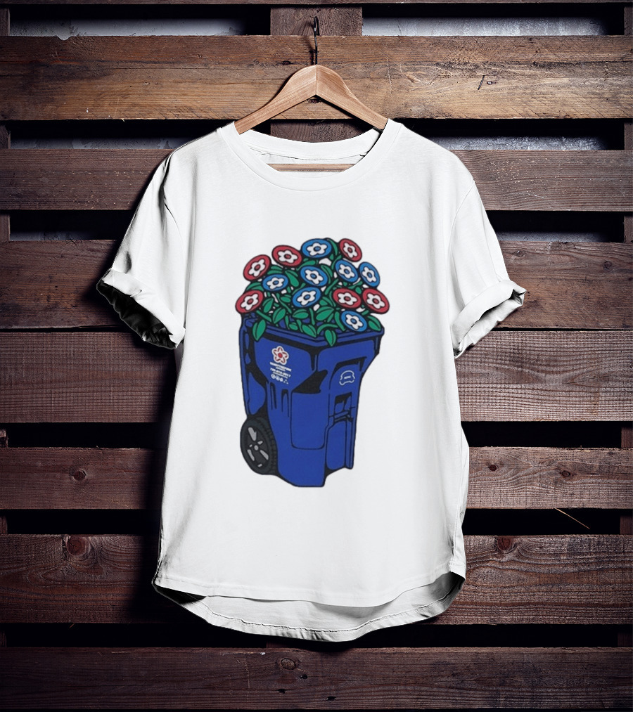 Vandy The Pink Trash Can Blue Recycling Bin Flowers T-Shirt