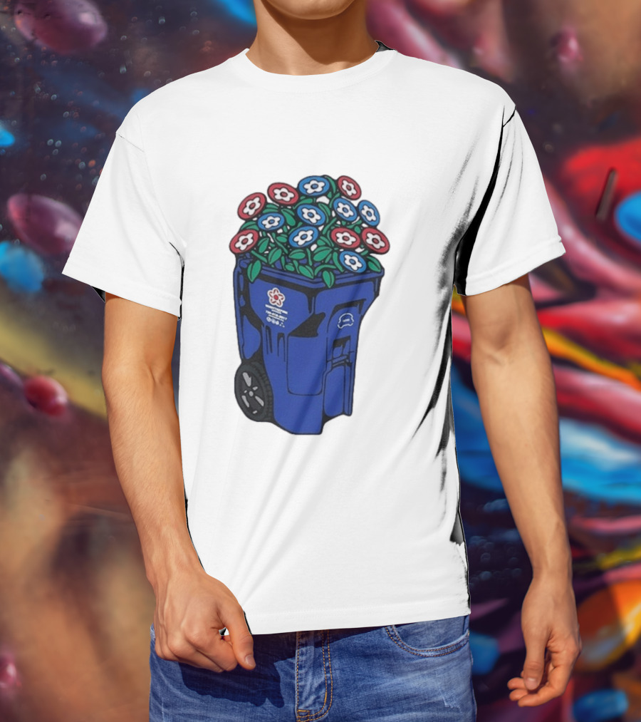 Vandy The Pink Trash Can Blue Recycling Bin Flowers T-Shirt